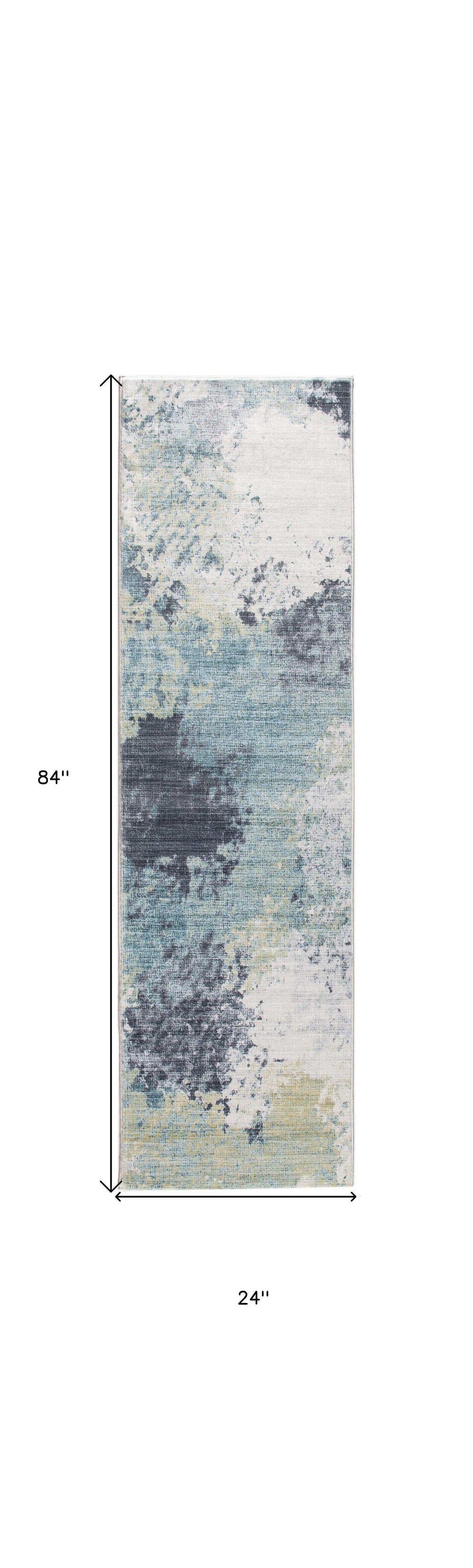 8' Runner Blue and Ivory Abstract Runner Rug - Homeroots - Flyclothing LLC