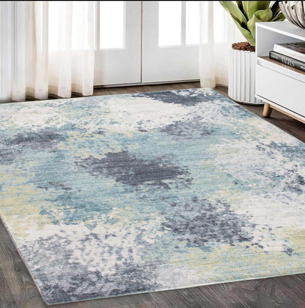 5' X 8' Blue and Ivory Abstract Area Rug - Homeroots