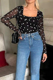 Heart Square Neck Long Sleeve Bodysuit - Trendsi - Flyclothing LLC