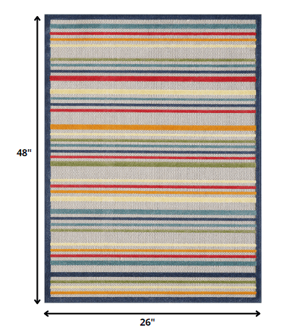 2' X 4' Ivory And Blue Striped Stain Resistant Indoor Outdoor Area Rug - Homeroots - Flyclothing LLC