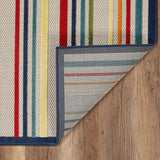 5' X 7' Ivory And Blue Striped Stain Resistant Indoor Outdoor Area Rug - Homeroots