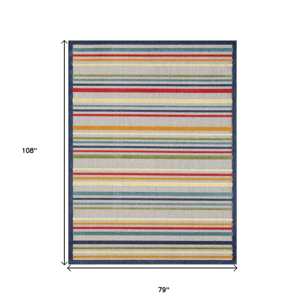 7' X 9' Ivory And Blue Striped Stain Resistant Indoor Outdoor Area Rug - Homeroots - Flyclothing LLC
