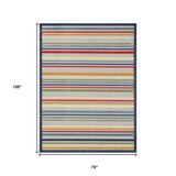 7' X 9' Ivory And Blue Striped Stain Resistant Indoor Outdoor Area Rug - Homeroots - Flyclothing LLC