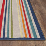 7' X 9' Ivory And Blue Striped Stain Resistant Indoor Outdoor Area Rug - Homeroots - Flyclothing LLC