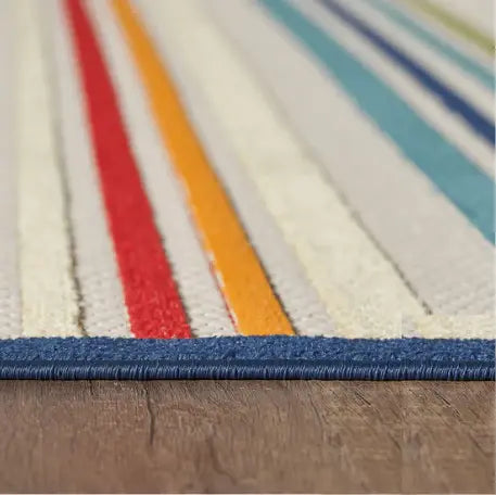 8' Round Ivory And Blue Round Striped Stain Resistant Indoor Outdoor Area Rug - Homeroots - Flyclothing LLC
