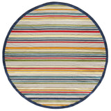 8' Round Ivory And Blue Round Striped Stain Resistant Indoor Outdoor Area Rug - Homeroots - Flyclothing LLC