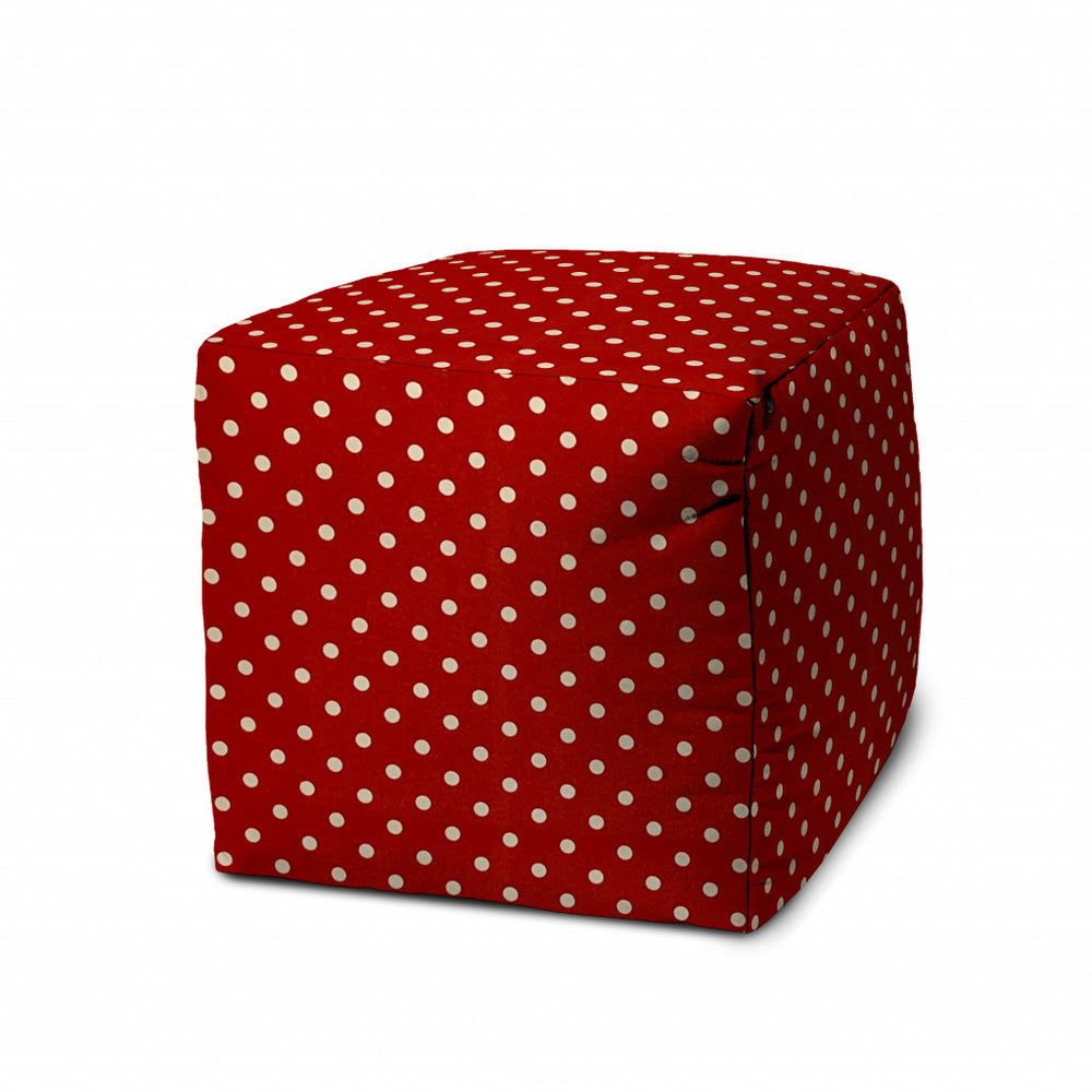 17" Red Cube Polka Dots Indoor Outdoor Pouf Cover - Homeroots