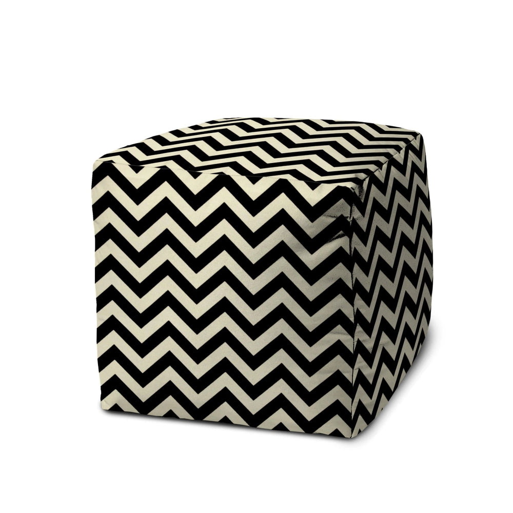 17" Black And White Cube Chevron Indoor Outdoor Pouf Cover - Homeroots
