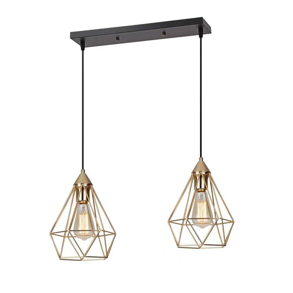 Kitchen Island Geometric Two Light Iron Flush Ceiling Light With Gold Shades - Homeroots - Flyclothing LLC