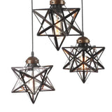 Brown Metal and Glass Star Geometric Hanging Lamp - Homeroots