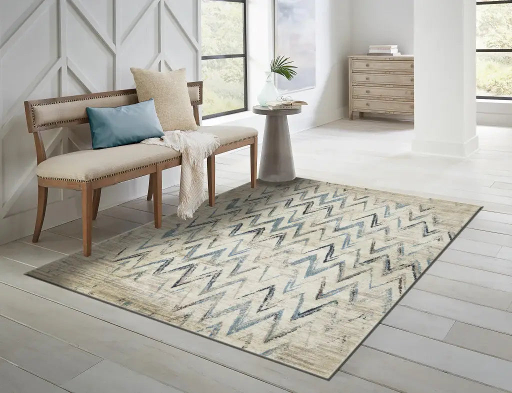 5' X 8' Ivory Chevron Area Rug - Homeroots - Flyclothing LLC