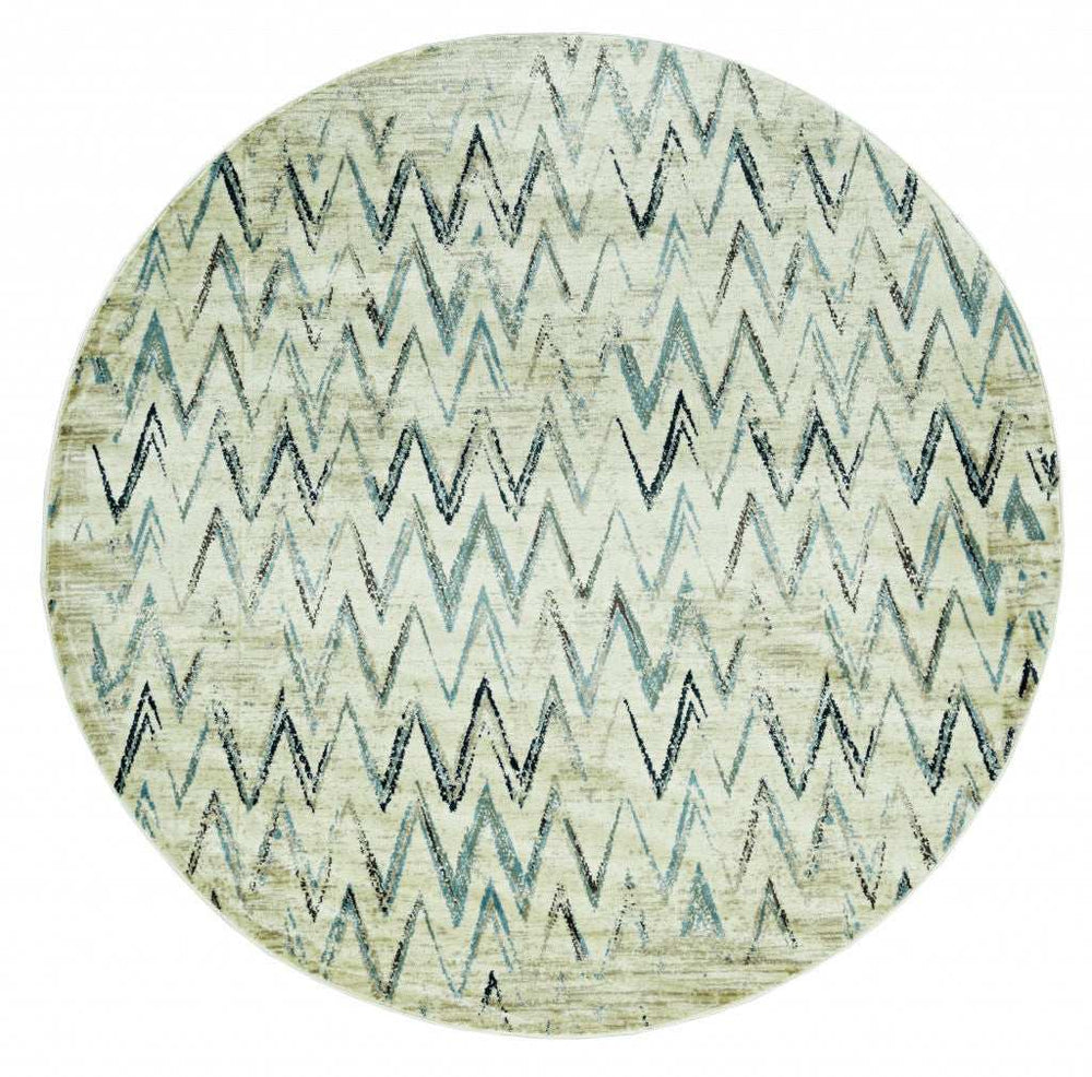 8' Ivory Round Chevron Area Rug - Homeroots - Flyclothing LLC