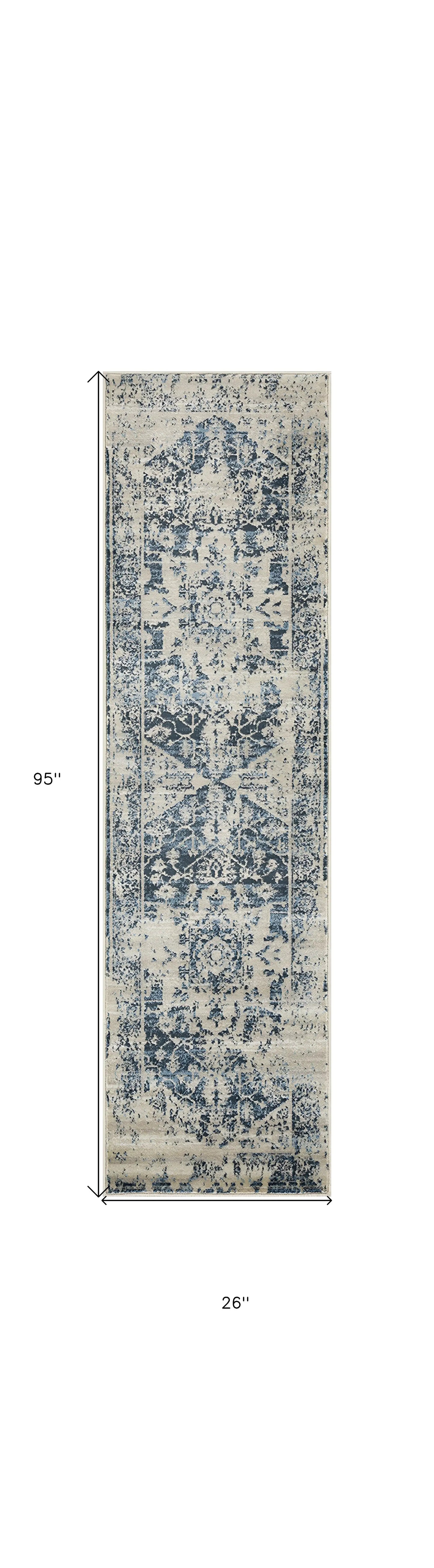 8' Runner Ivory Oriental Runner Rug - Homeroots - Flyclothing LLC