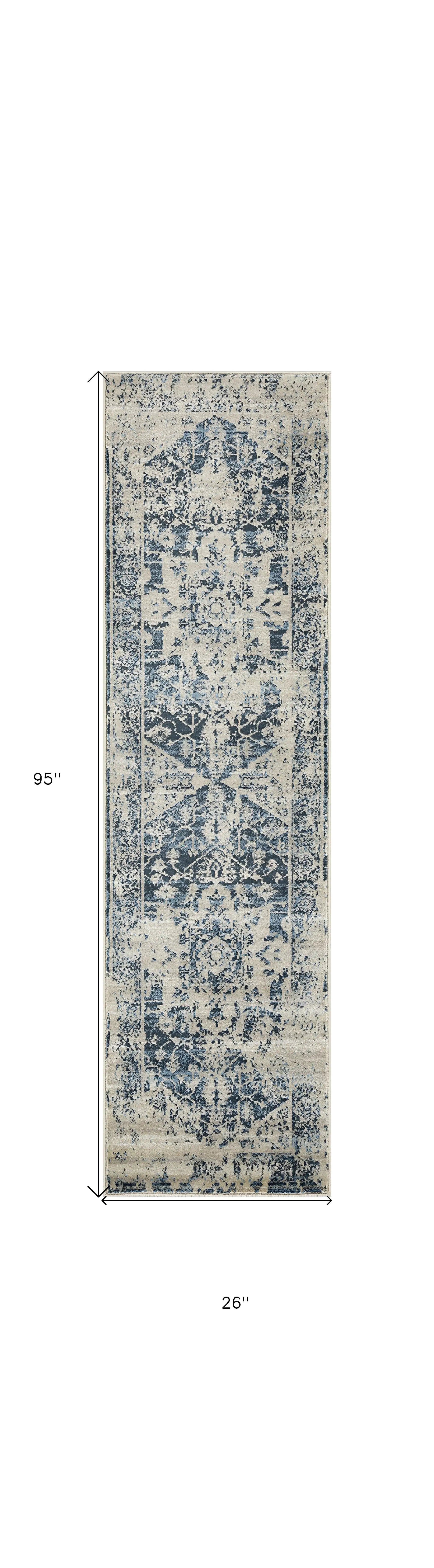 8' Runner Ivory Oriental Runner Rug - Homeroots - Flyclothing LLC