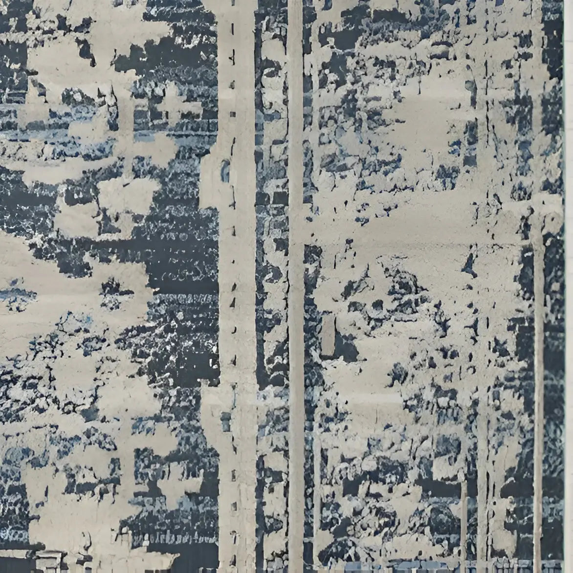 8' Ivory and Blue Oriental Distressed Round Rug - Homeroots - Flyclothing LLC