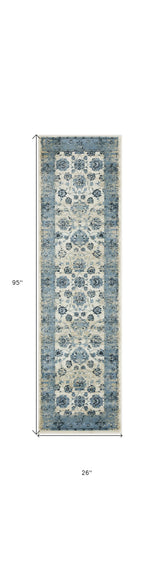 8' Runner Ivory Oriental Runner Rug - Homeroots - Flyclothing LLC