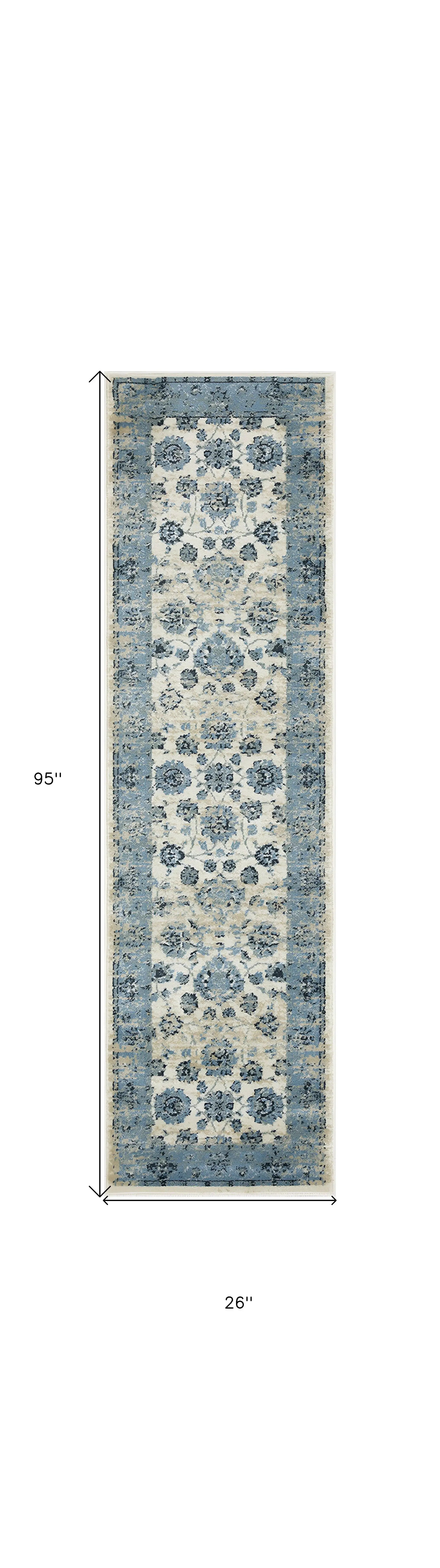 8' Runner Ivory Oriental Runner Rug - Homeroots - Flyclothing LLC