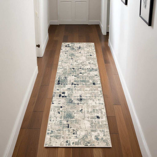 8' Runner Blue and Beige Abstract Runner Rug - Homeroots - Flyclothing LLC