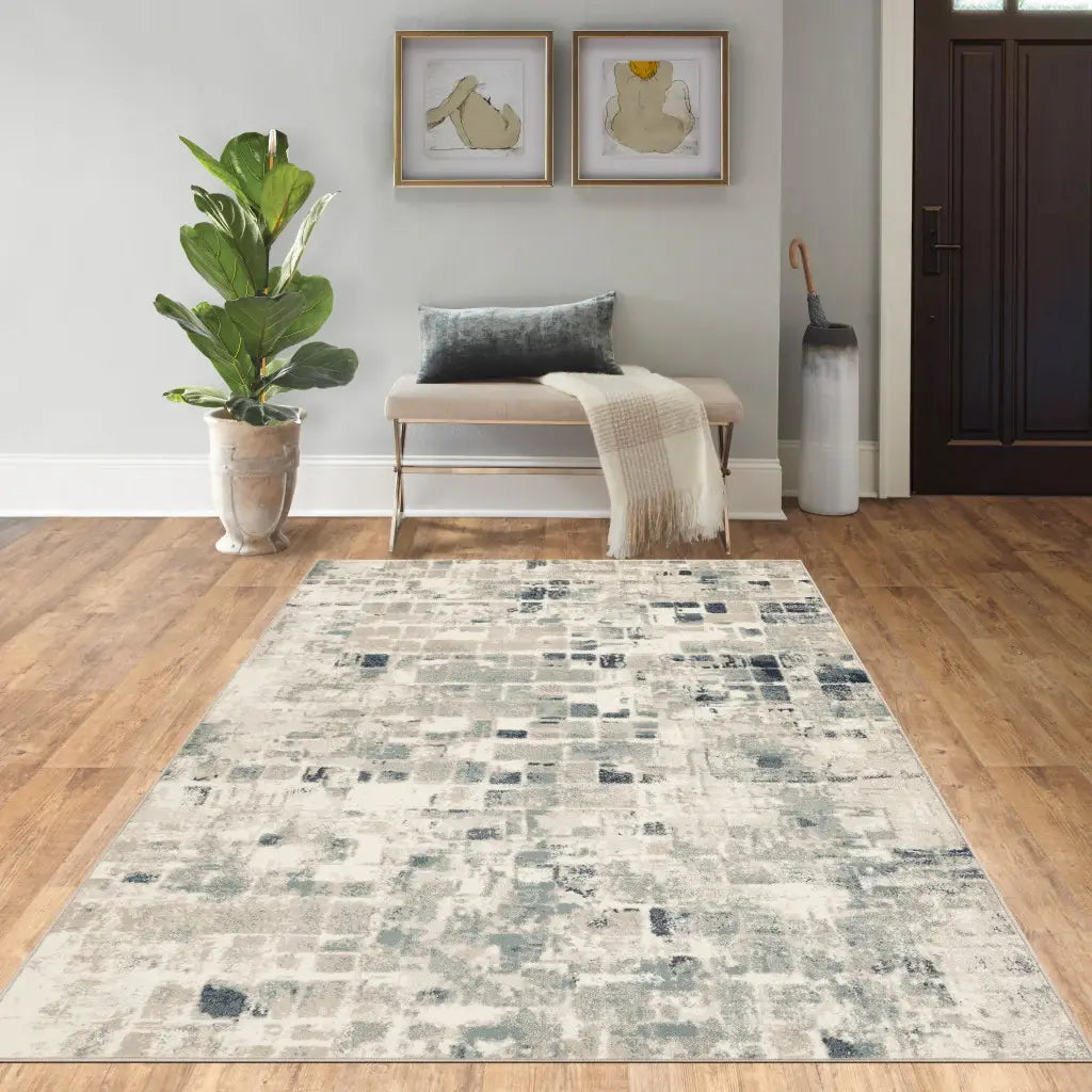 8' Runner Blue and Beige Abstract Runner Rug - Homeroots - Flyclothing LLC