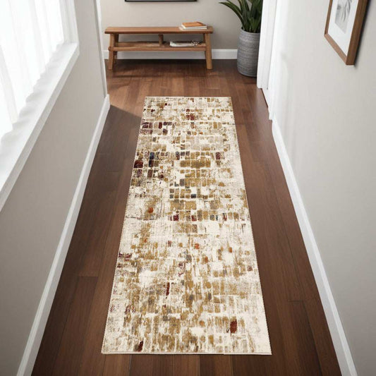 8' Runner Natural Abstract Area Rug - Homeroots - Flyclothing LLC