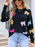 Bow Graphic Round Neck Long Sleeve Sweater - Trendsi - Flyclothing LLC