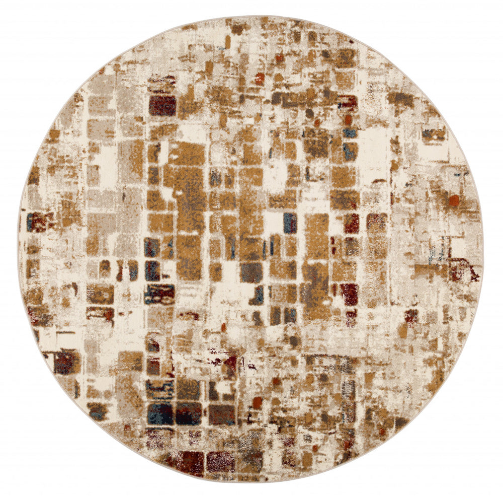 8' Natural Round Abstract Area Rug - Homeroots