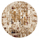 8' Natural Round Abstract Area Rug - Homeroots