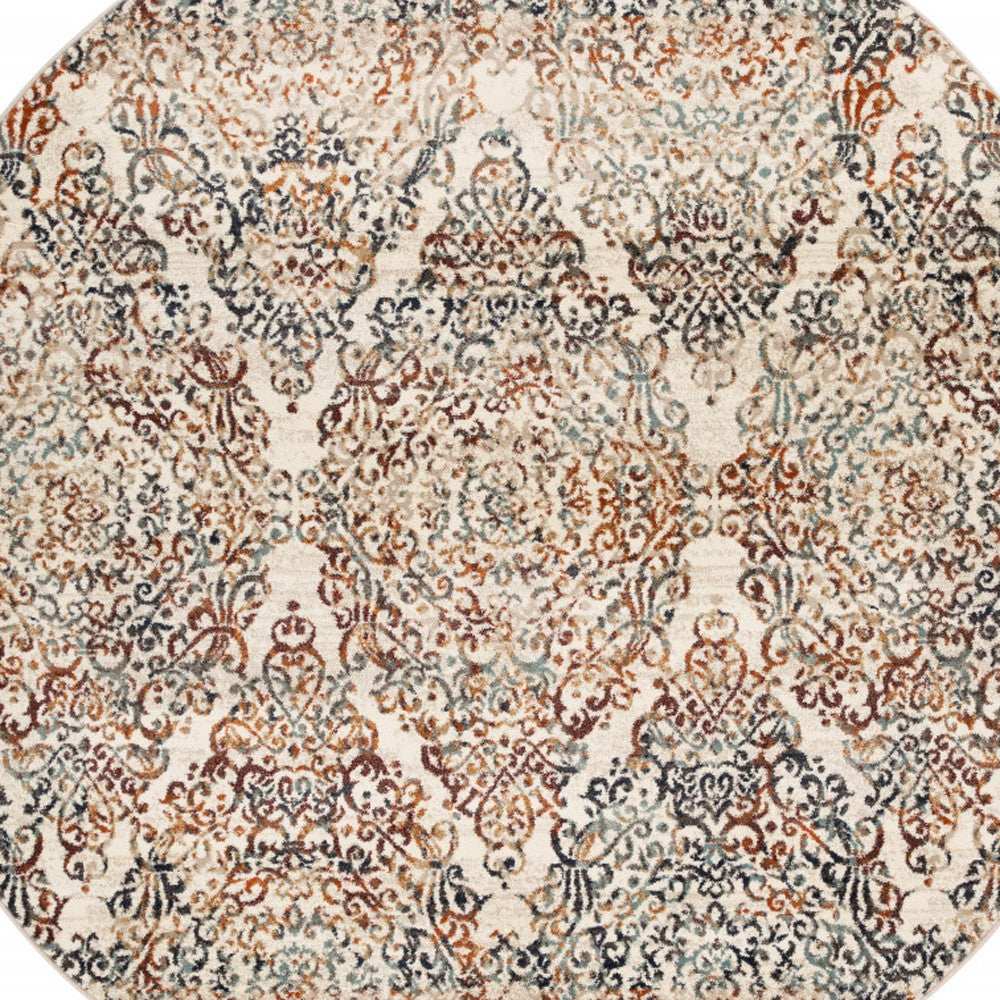 8' Ivory Round Oriental Area Rug - Homeroots - Flyclothing LLC