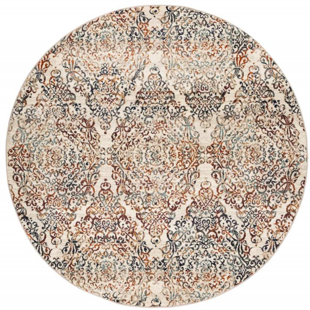 8' Ivory Round Oriental Area Rug - Homeroots - Flyclothing LLC