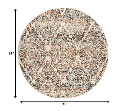 8' Ivory Round Oriental Area Rug - Homeroots - Flyclothing LLC