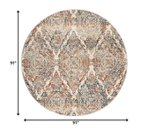 8' Ivory Round Oriental Area Rug - Homeroots