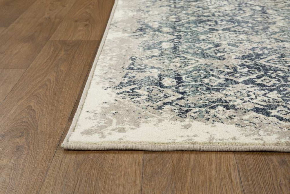 8' Runner Ivory and Blue Oriental Runner Rug - Homeroots - Flyclothing LLC