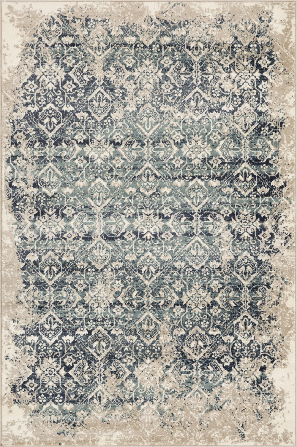 3' X 5' Ivory and Blue Oriental Area Rug - Homeroots