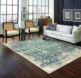 3' X 5' Ivory and Blue Oriental Area Rug - Homeroots