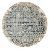 8' Ivory and Blue Round Oriental Area Rug - Homeroots