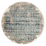 8' Ivory and Blue Round Oriental Area Rug - Homeroots