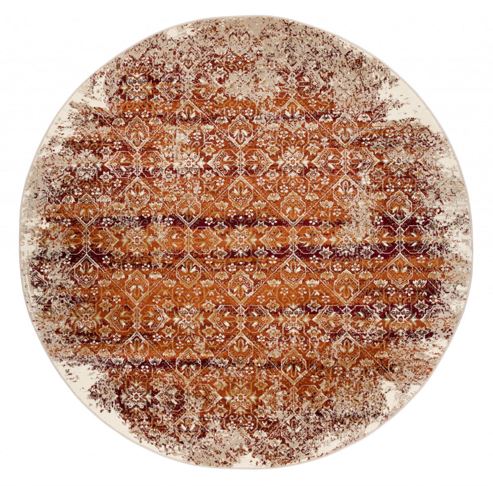 8' Rust Round Oriental Area Rug - Homeroots