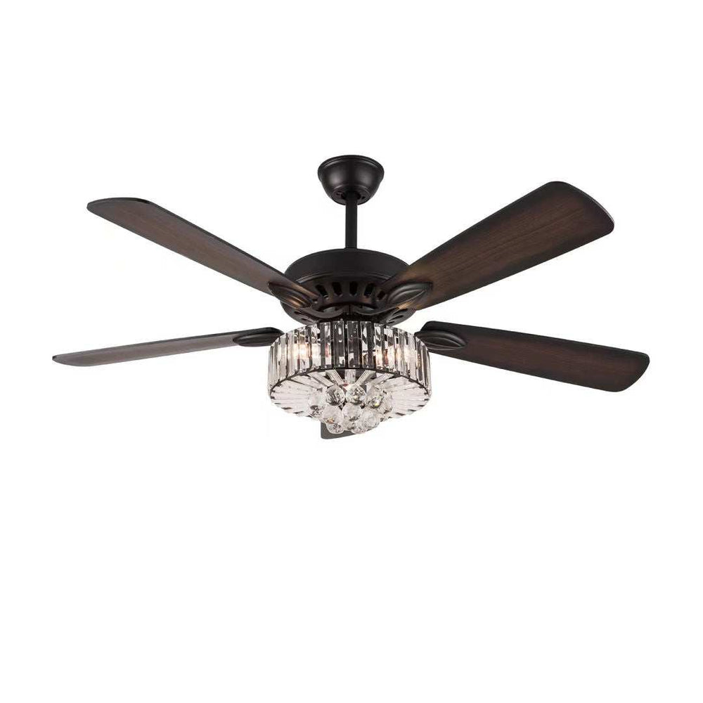 Dark Brown Wooden and Faux Crystal Chandelier Ceiling Fan - Homeroots - Flyclothing LLC