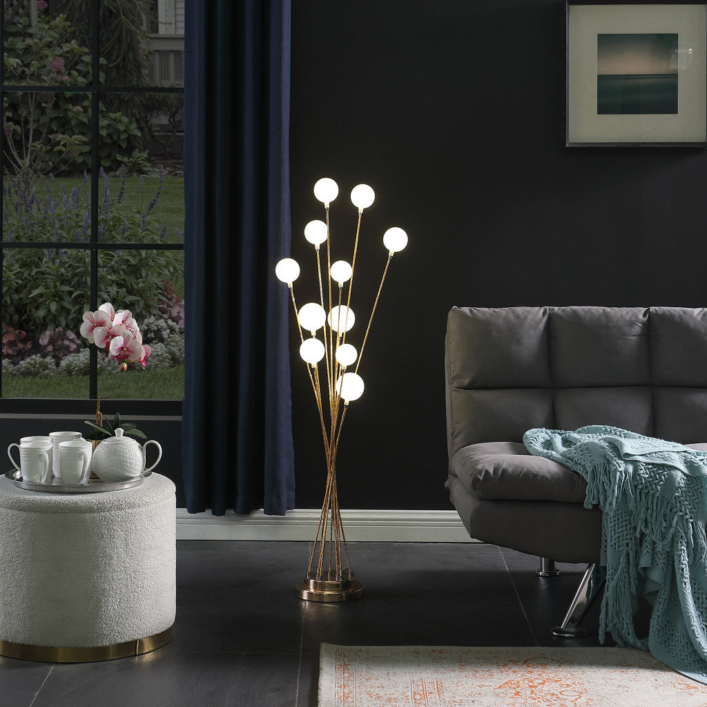 46" Antiqued Gold Eleven Light LED Metal Floor Lamp - Homeroots - Flyclothing LLC