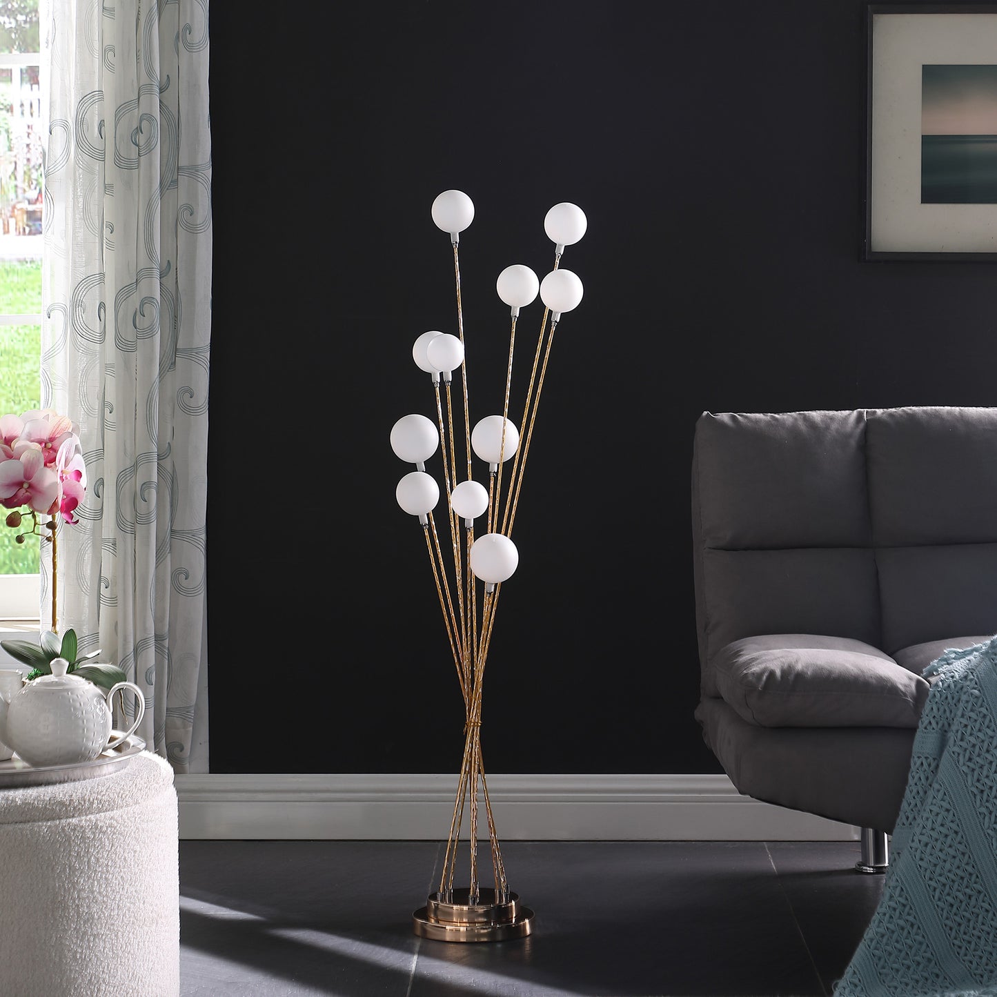 46" Antiqued Gold Eleven Light LED Metal Floor Lamp - Homeroots - Flyclothing LLC