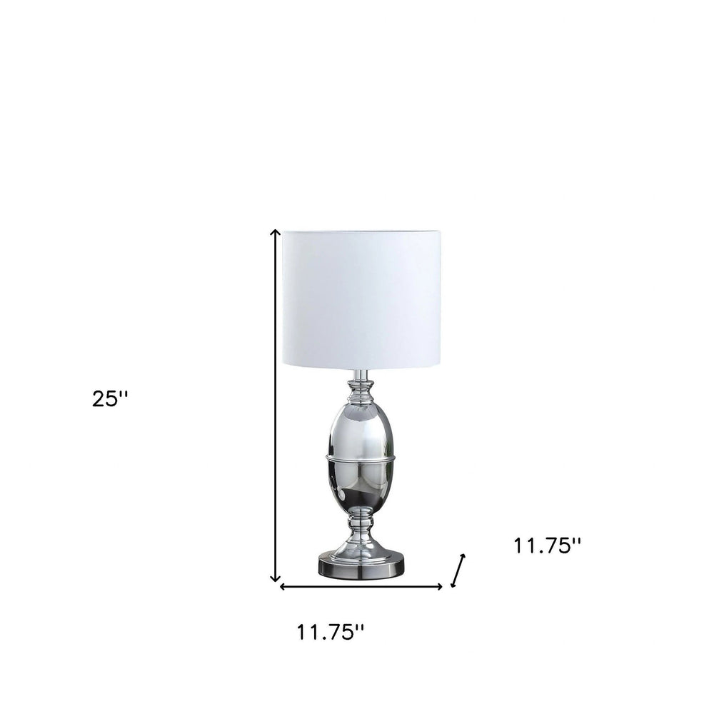 25" Silver Metal Urn Table Lamp With White Drum Shade - Homeroots - Flyclothing LLC