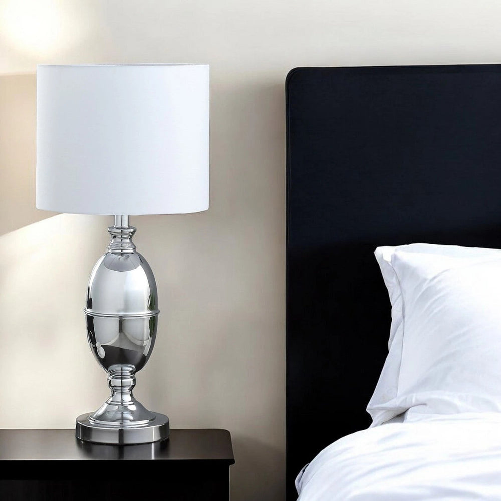 25" Silver Metal Urn Table Lamp With White Drum Shade - Homeroots