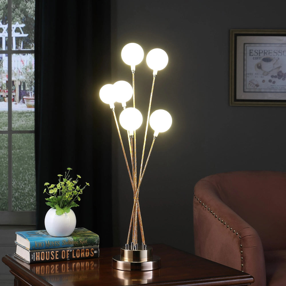 28" Yellow Gold Six Light Globe Desk or Table Lamp - Homeroots - Flyclothing LLC