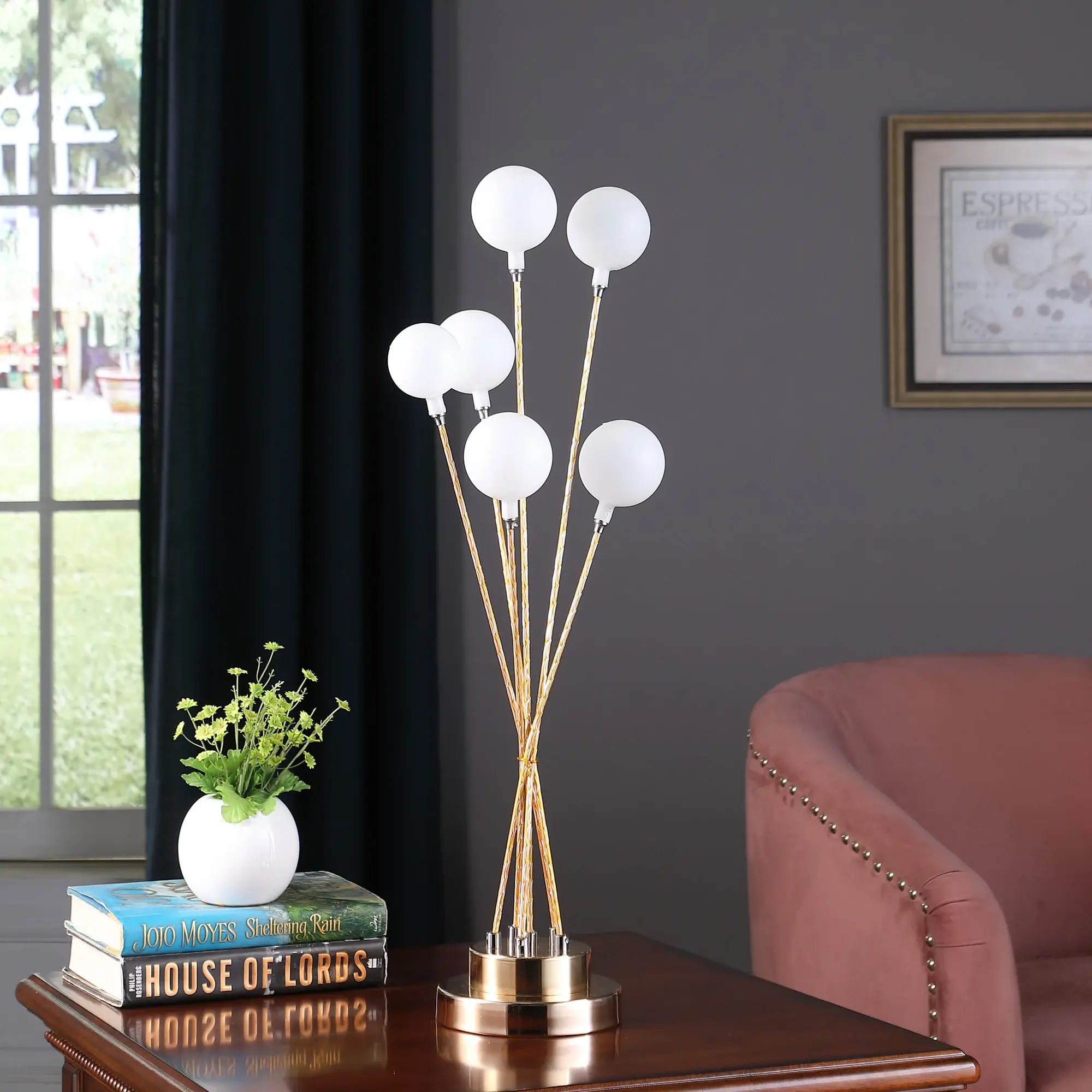 28" Yellow Gold Six Light Globe Desk or Table Lamp - Homeroots - Flyclothing LLC