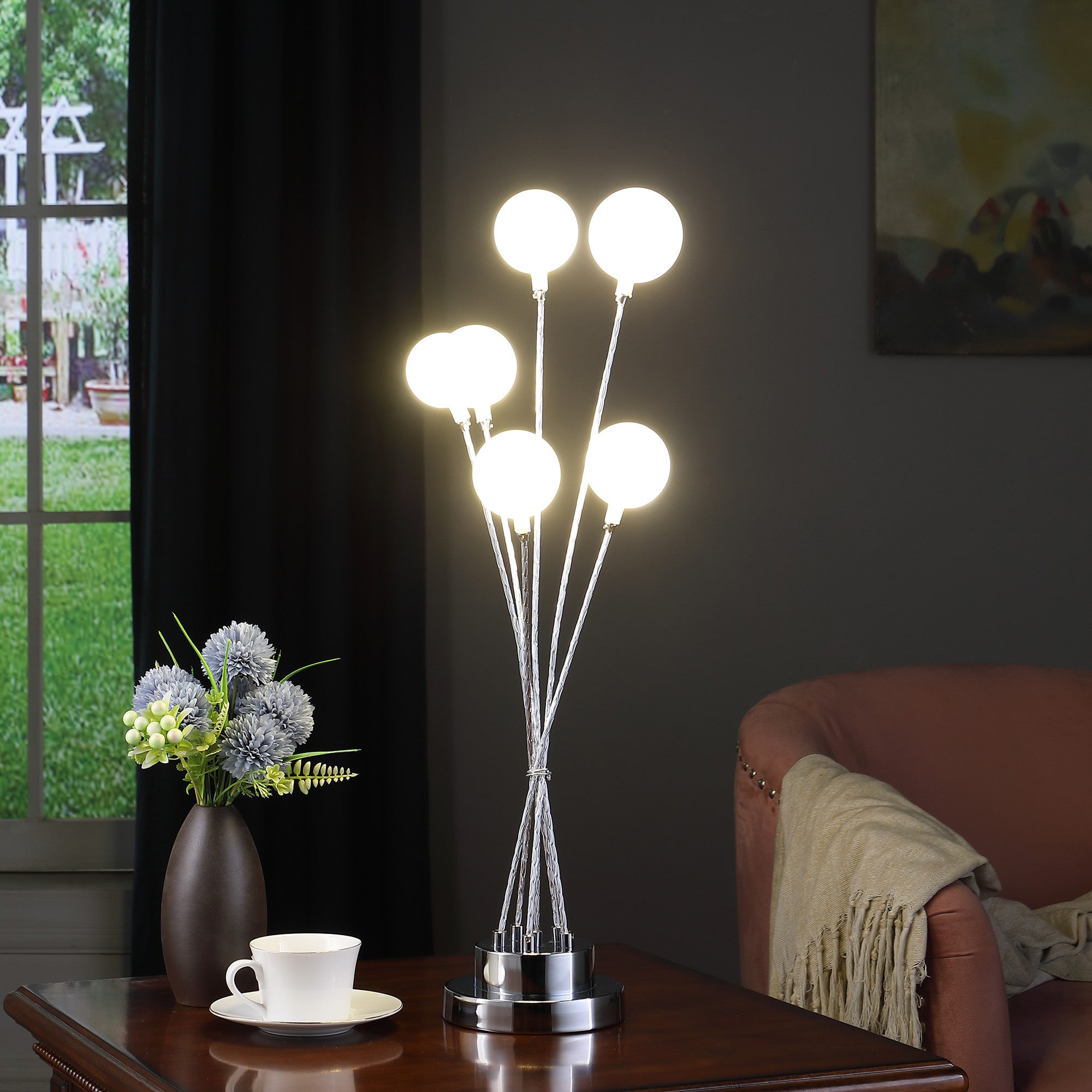 28" Silver Chrome Six Light Globe Desk or Table Lamp - Homeroots - Flyclothing LLC