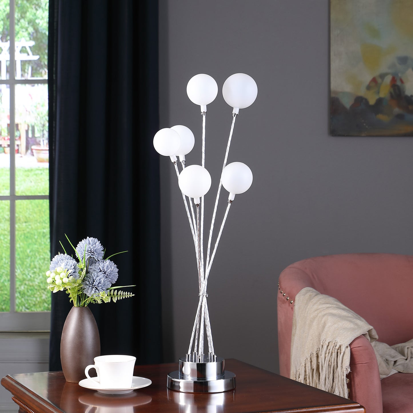 28" Silver Chrome Six Light Globe Desk or Table Lamp - Homeroots - Flyclothing LLC