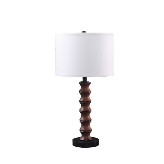 28" Dark Cherry Polyresin Indents Table Lamp With White Shade - Homeroots
