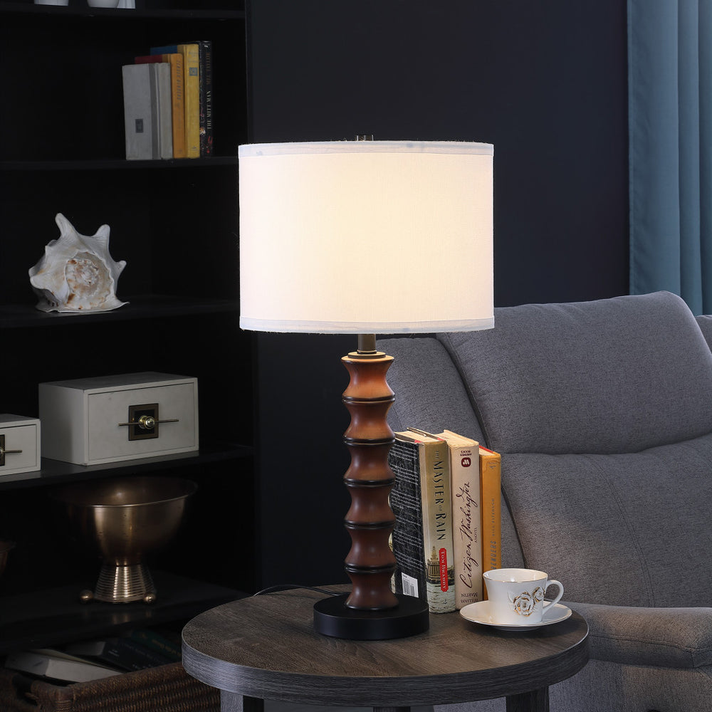 28" Dark Cherry Polyresin Indents Table Lamp With White Shade - Homeroots - Flyclothing LLC