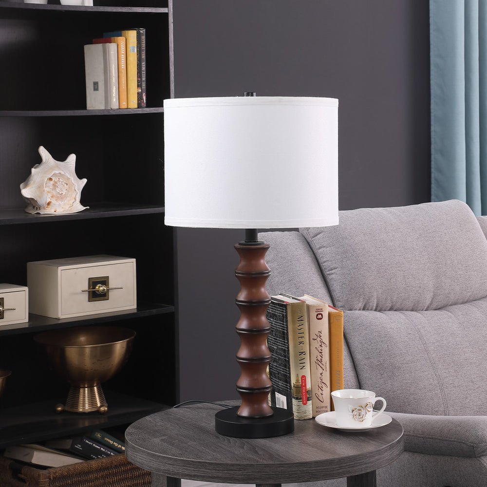 28" Dark Cherry Polyresin Indents Table Lamp With White Shade - Homeroots - Flyclothing LLC