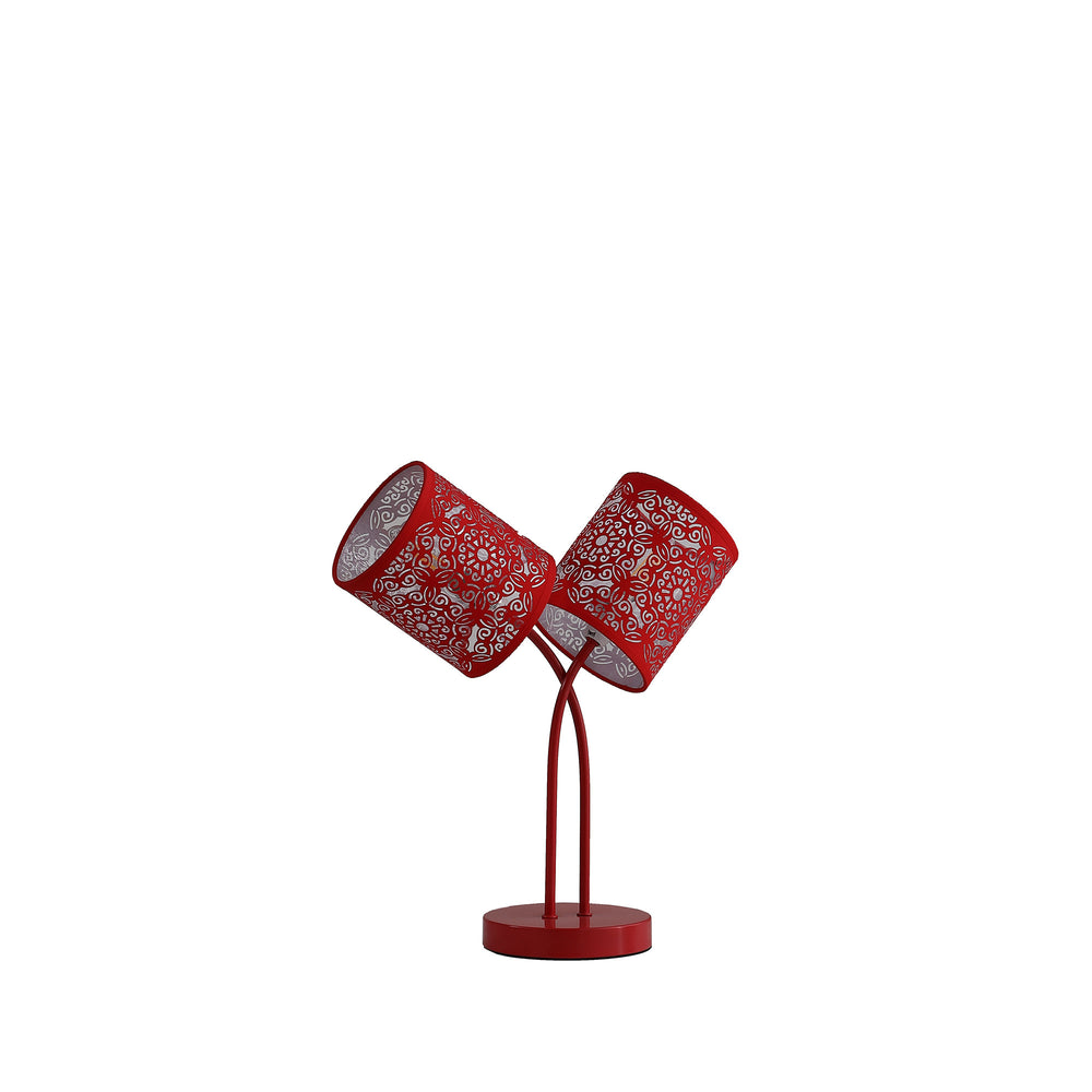 17" Red Metal Two Light Table Lamp With Red Abstract Drum Shade - Homeroots - Flyclothing LLC